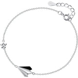 925 Silver Airplane Star Anklet Bracelet Women Link Chain Jewelry