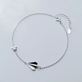 925 Silver Airplane Star Anklet Bracelet Women Link Chain Jewelry
