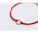 925 Sterling Silver Heart Red Rope Chain Bracelet for Women