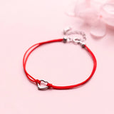 925 Sterling Silver Heart Red Rope Chain Bracelet for Women