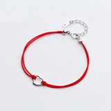925 Sterling Silver Heart Red Rope Chain Bracelet for Women