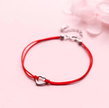 925 Sterling Silver Heart Red Rope Chain Bracelet for Women