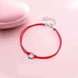 925 Sterling Silver Heart Red Rope Chain Bracelet for Women