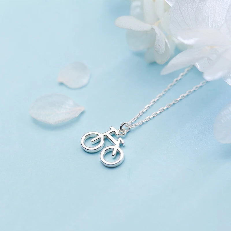 925 Silver Bike Bicycle Charm Pendant Necklace Women Jewelry
