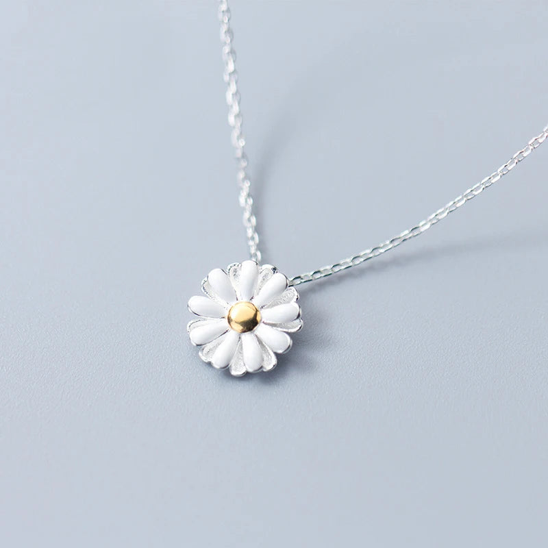 925 Silver Daisy Flower Pendant Necklace Women Silver Jewelry