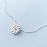 925 Silver Daisy Flower Pendant Necklace Women Silver Jewelry