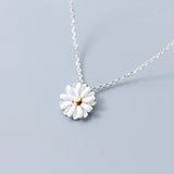 925 Silver Daisy Flower Pendant Necklace Women Silver Jewelry