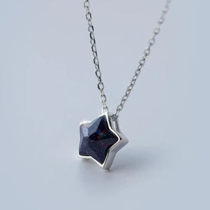 925 Silver Sandstone Star Necklace Pendant Women Lady Jewelry