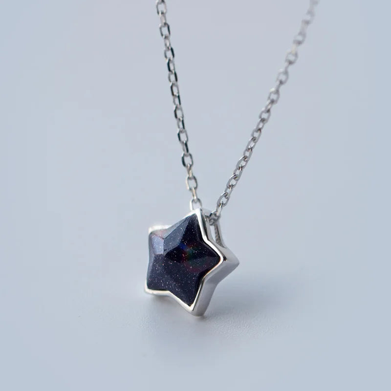925 Silver Sandstone Star Necklace Pendant Women Lady Jewelry