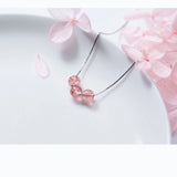 925 Silver Box Chain Necklace with Pink Strawberry Crystal Beads Pendant