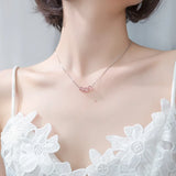 925 Silver Box Chain Necklace with Pink Strawberry Crystal Beads Pendant
