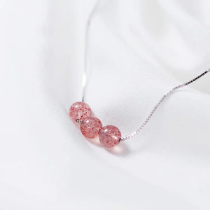 925 Silver Box Chain Necklace with Pink Strawberry Crystal Beads Pendant