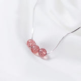 925 Silver Box Chain Necklace with Pink Strawberry Crystal Beads Pendant