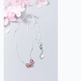 925 Silver Box Chain Necklace with Pink Strawberry Crystal Beads Pendant