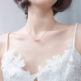 925 Silver Box Chain Necklace with Pink Strawberry Crystal Beads Pendant