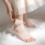 925 Silver Bracelet Oval Leaves Tassel Anklet Chain Gift Girls Lady