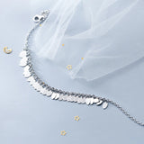 925 Silver Bracelet Oval Leaves Tassel Anklet Chain Gift Girls Lady
