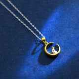 925 Silver Rabbit on Moon Crescent Necklace