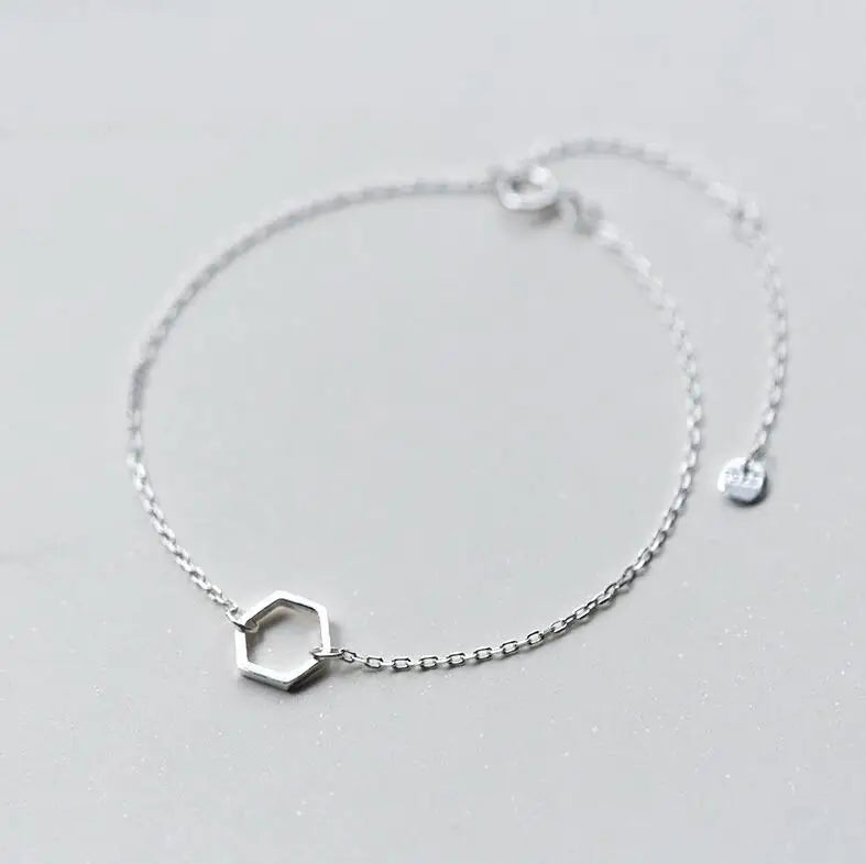 925 Silver Hollow Hexagon Bracelet Women Gift Girls Lady