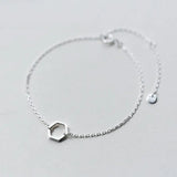 925 Silver Hollow Hexagon Bracelet Women Gift Girls Lady