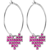 925 Silver Hoop Earrings Pink Heart Charm Women Jewelry