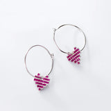 925 Silver Hoop Earrings Pink Heart Charm Women Jewelry