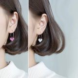 925 Silver Hoop Earrings Pink Heart Charm Women Jewelry