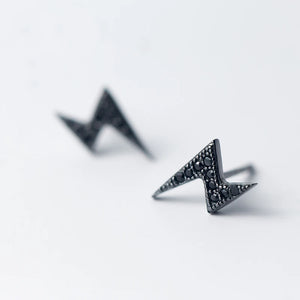 925 Sterling Silver Punk Lightning Stud Earrings with CZ