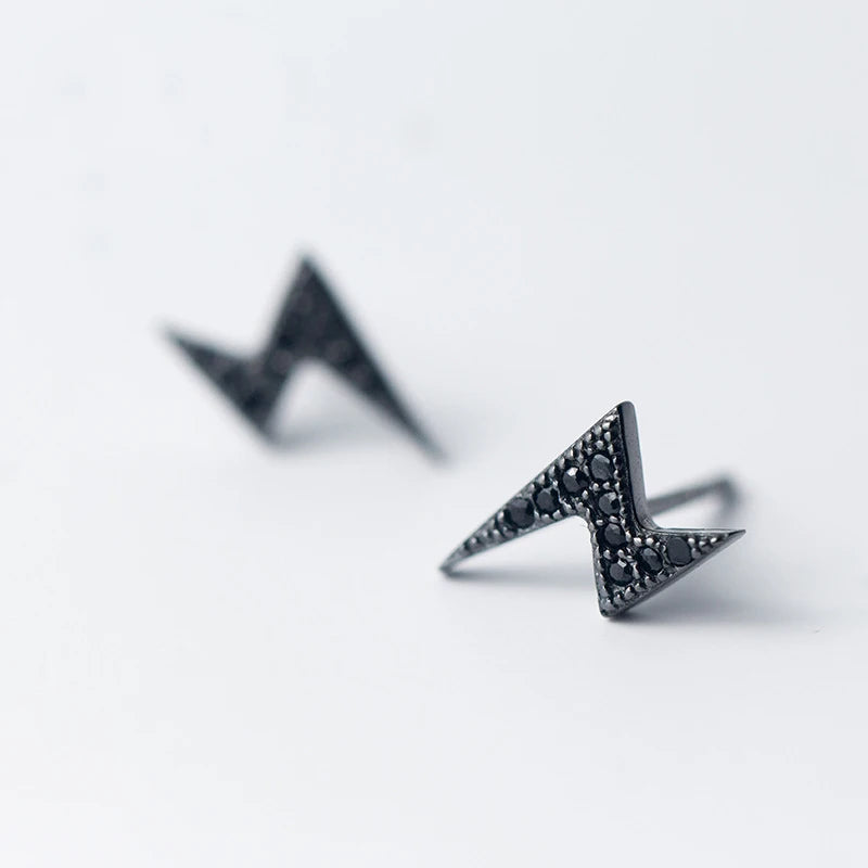 925 Sterling Silver Punk Lightning Stud Earrings with CZ