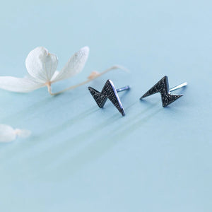 925 Sterling Silver Punk Lightning Stud Earrings with CZ