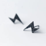 925 Sterling Silver Punk Lightning Stud Earrings with CZ
