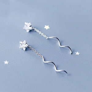 925 Sterling Silver CZ Star Dangle Earrings