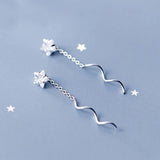 925 Sterling Silver CZ Star Dangle Earrings