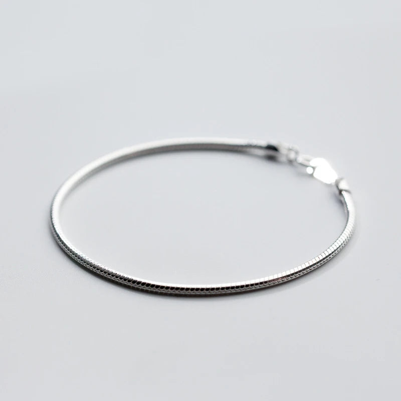 925 Silver Snake Chain Bracelet Glossy Charm Jewelry Women