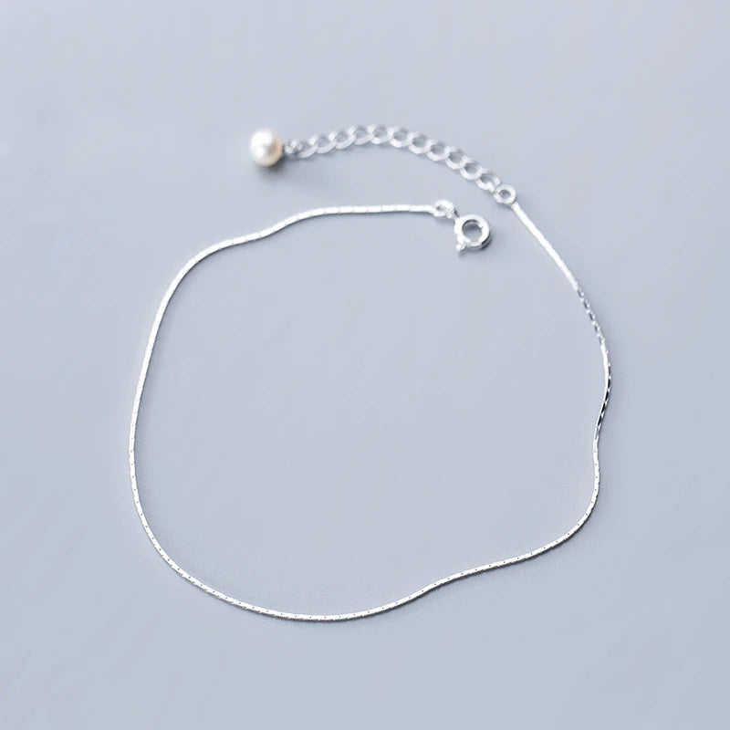925 Silver Snake Chain Pearls Anklet for Women