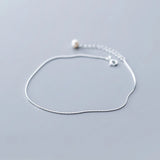 925 Silver Snake Chain Pearls Anklet for Women