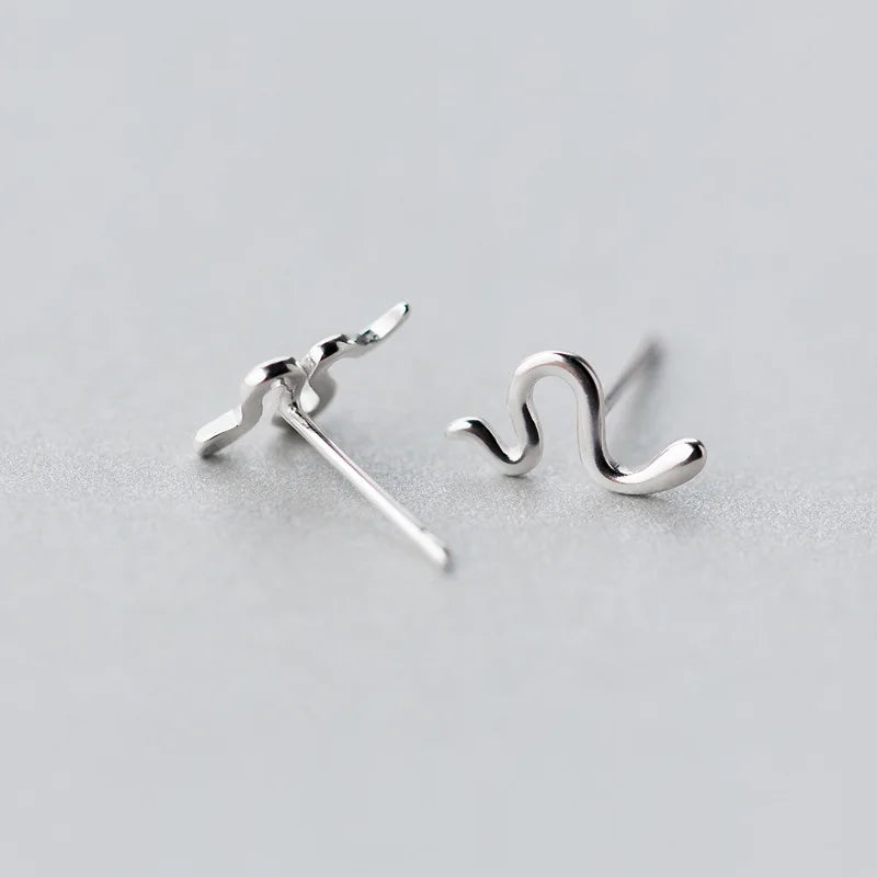 925 Silver Snake Stud Earrings for Girls Lady