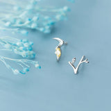 Real 925 Sterling Silver Branch & Bird Stud Earrings for Women Birthday