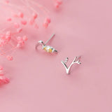 Real 925 Sterling Silver Branch & Bird Stud Earrings for Women Birthday