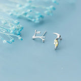 Real 925 Sterling Silver Branch & Bird Stud Earrings for Women Birthday