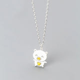925 Silver Pig Pendant Necklace for Women Girls, Animal Short Chain