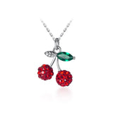 925 Silver Red Crystal Cherry Pendant Necklace for Women Gift