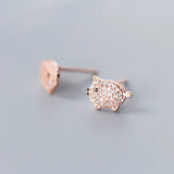 MloveAcc 925 Silver Rose Pig CZ Stud Earrings