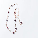 Real 925 Silver Red Garnet Stone Bead Chain Necklace for Women