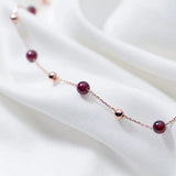 Real 925 Silver Red Garnet Stone Bead Chain Necklace for Women
