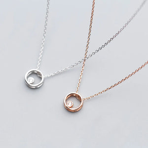 925 Silver Circle Pendant Necklace CZ Jewelry Gift