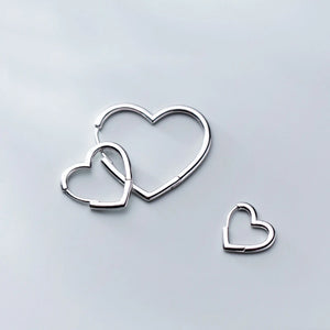 925 Sterling Silver Heart Shape Hoop Earrings Cuff Clip