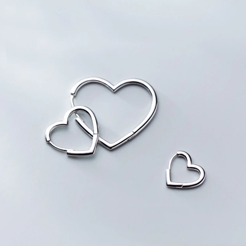 925 Sterling Silver Heart Shape Hoop Earrings Cuff Clip