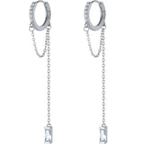925 Silver CZ Tassel Hoop Earrings Women