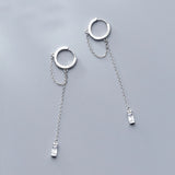 925 Silver CZ Tassel Hoop Earrings Women